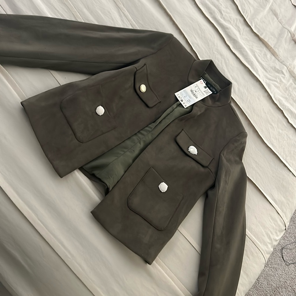 Zara military green jacket suede